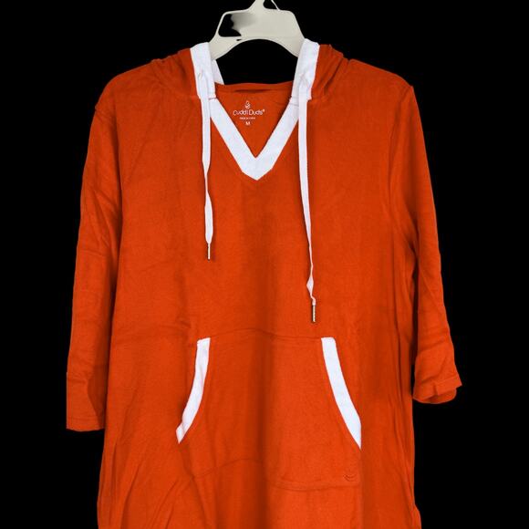 Cuddl Duds Sun Terry Hooded Tunic Spicy Orange Medium 3/4 Sleeve NWOT Pocket - Picture 11 of 13